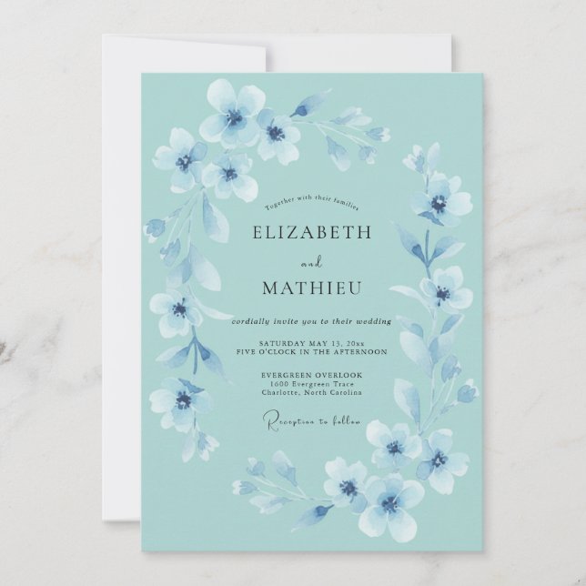 Sky Blue Ethereal Flourish Wedding Invitation (Front)