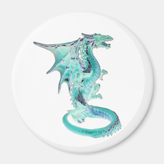 Sky Blue Fantasy Dragon Square or Circle Magnets (Front)