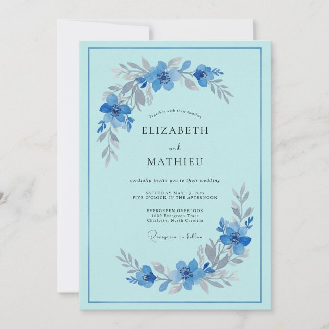 Sky Blue Floral Arch Wedding Invitation (Front)