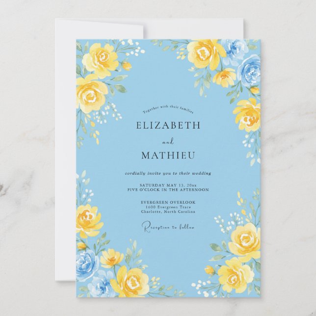 Sky Blue Floral Arrangement Wedding Invitation (Front)