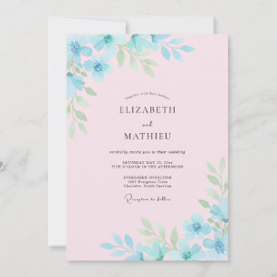 Sky Blue Floral Artistry Wedding Invitation