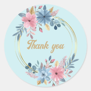  Sky blue floral bridal/baby shower Thank you  Classic Round Sticker