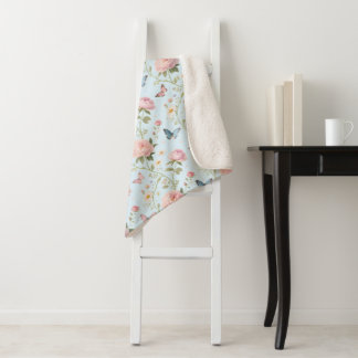 Sky Blue Floral Butterfly Blanket