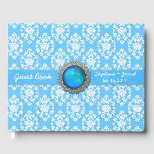 Sky Blue Floral Damask Custom Wedding Guest Book