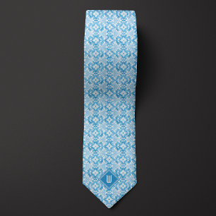 Sky Blue Floral Monogram Tie