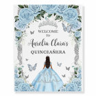 Sky Blue Floral Princess Dress Silver Quinceañera