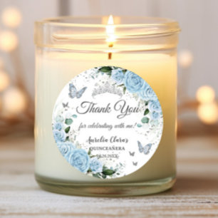 Sky Blue Floral Princess Dress Silver Quinceañera Classic Round Sticker