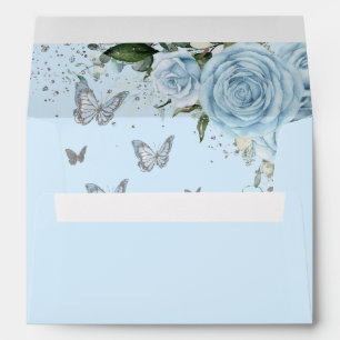 Sky Blue Floral Princess Dress Silver Quinceañera Envelope