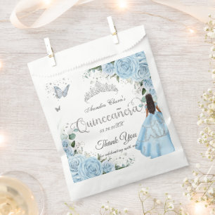 Sky Blue Floral Princess Dress Silver Quinceañera Favour Bags