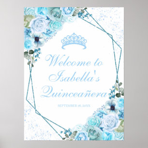 Sky Blue Floral Quinceanera Welcome Sign