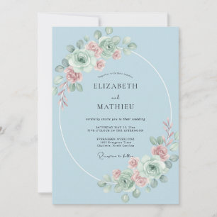 Sky Blue Floral Romantic Wedding Invitation