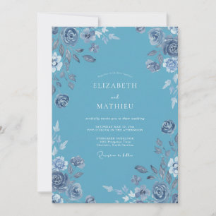 Sky Blue Floral Watercolor Wedding Invitation