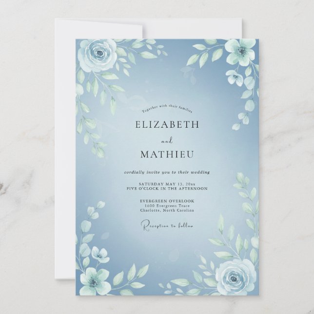Sky Blue Frosty Winter Wedding Invitation (Front)