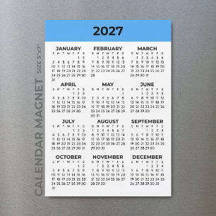 Sky Blue Full Year View 2027 Magnetic Calendar