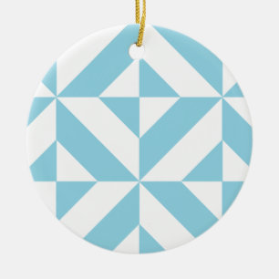 Sky Blue Geometric Deco Cube Pattern Ceramic Tree Decoration