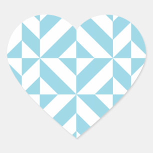 Sky Blue Geometric Deco Cube Pattern Heart Sticker