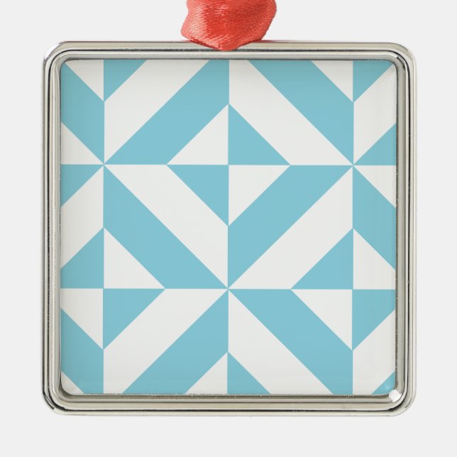 Sky Blue Geometric Deco Cube Pattern Metal Tree Decoration (Front)