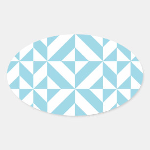 Sky Blue Geometric Deco Cube Pattern Oval Sticker