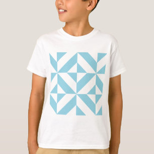 Sky Blue Geometric Deco Cube Pattern T-Shirt
