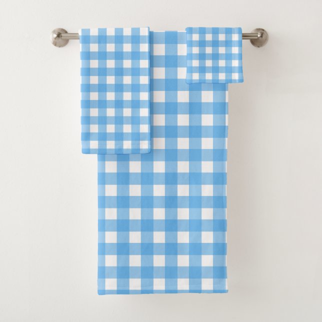 Sky blue gingham bath towel set (Insitu)