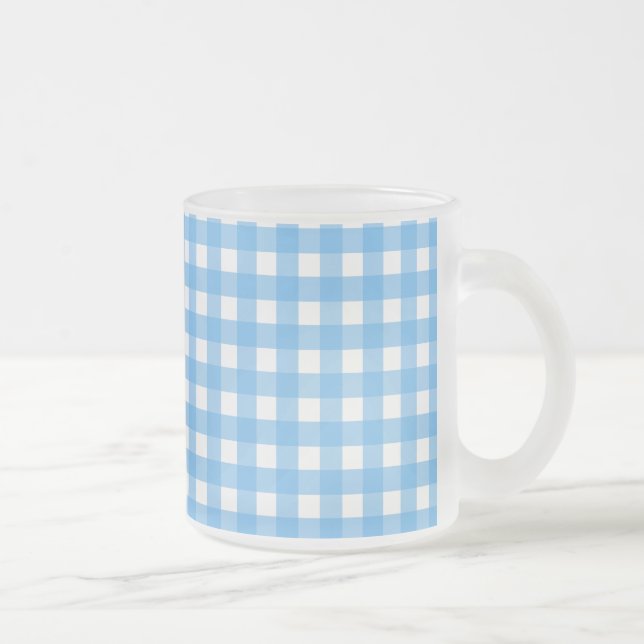 Sky blue gingham frosted glass coffee mug (Right)