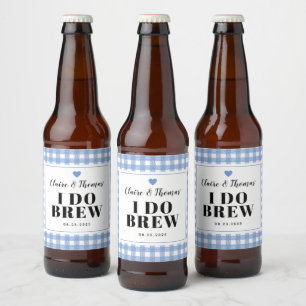 Sky Blue Gingham I Do Brew Wedding Party Beer Bottle Label