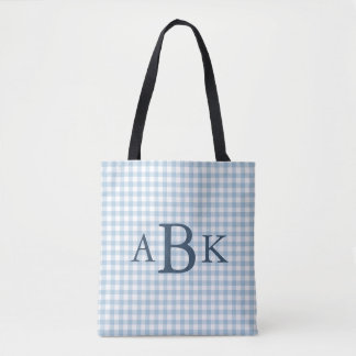 Sky Blue Gingham Monogrammed Tote Bag