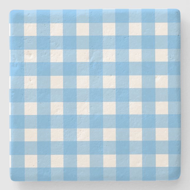 Sky blue gingham stone coaster (Front)