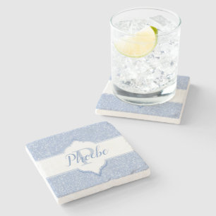 Sky Blue Glitter Monogram Coaster