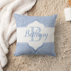 Sky Blue Glitter Monogram Cushion