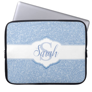 Sky Blue Glitter Monogram Laptop Sleeve