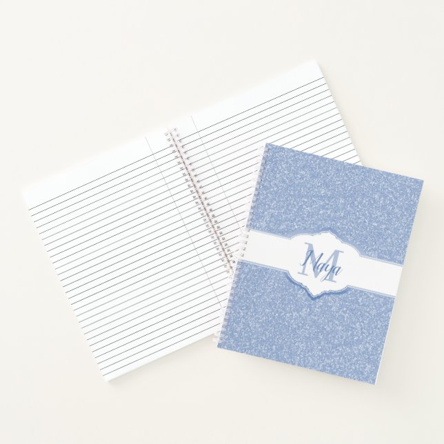 Sky Blue Glitter Monogram Notebook (Inside)