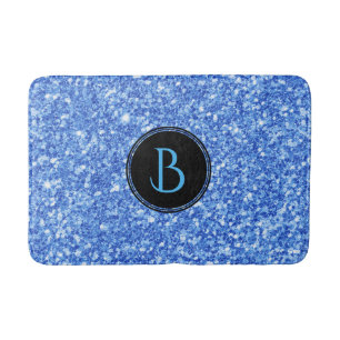Sky-Blue Glitter Texture With Monogram Bath Mat