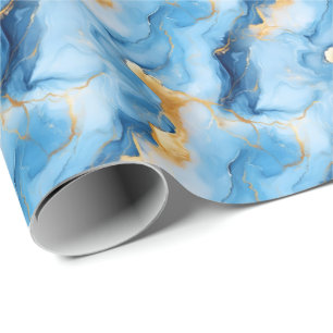 Sky Blue & Gold Marble Wrapping Paper
