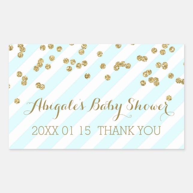 Sky Blue Gold Stripes Baby Shower Favour Sticker (Front)