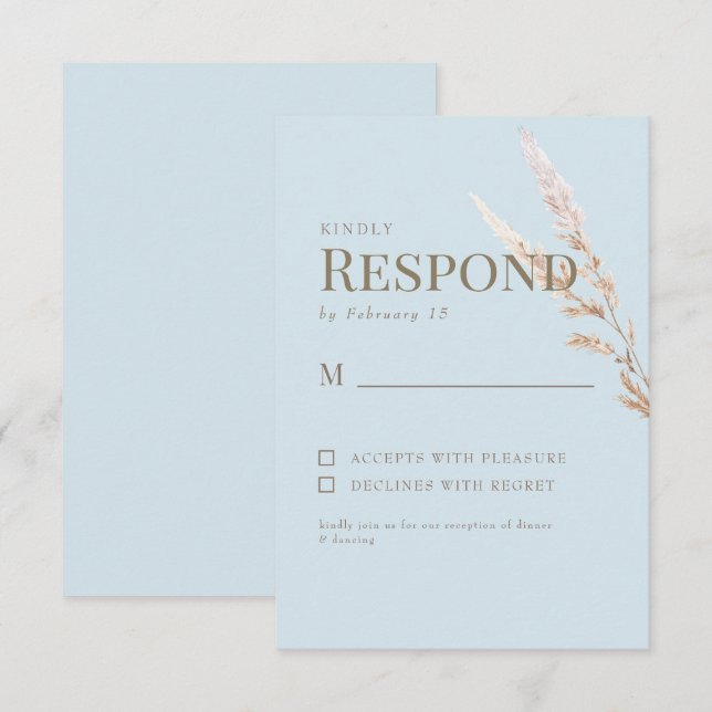 Sky Blue Gold Text Boho Wedding RSVP Card (Front/Back)