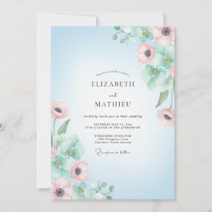 Sky Blue Graceful Anemone Wedding Invitation