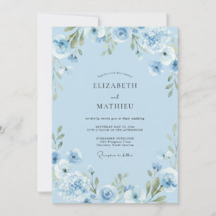 Sky Blue Graceful Botanical Wedding Invitation