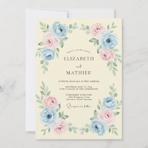 Sky Blue Graceful Floral Wedding Invitation