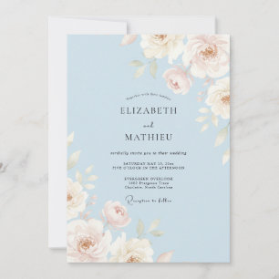 Sky Blue Graceful Watercolor Wedding Invitation