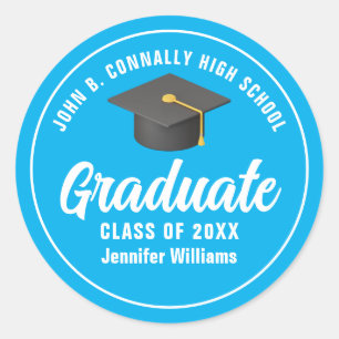 Sky Blue Graduate Custom Graduation Party Classic Round Sticker