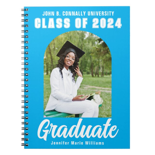 Sky Blue Graduate Photo Modern Arch Graduation Notebook (Front)