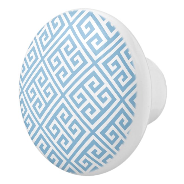 Sky Blue Greek Key Ceramic Knob (Right)