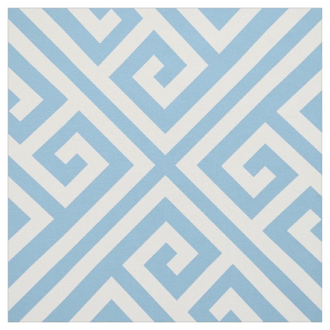 Sky Blue Greek Key Large Scale Fabric (Swatch)