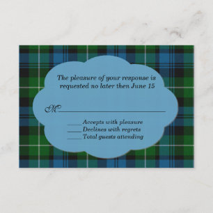 Sky Blue & Green Lamont Tartan Plaid RSVP Card