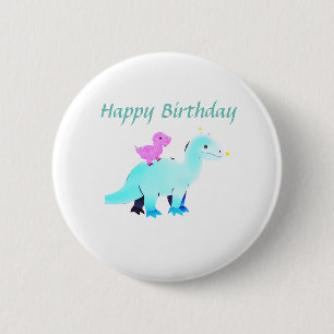 Sky blue green red watercolor dinosaur birthday ad 6 cm round badge