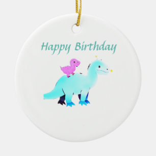 Sky blue green red watercolor dinosaur birthday ad ceramic tree decoration