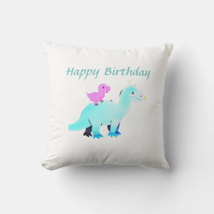 Sky blue green red watercolor dinosaur birthday ad cushion