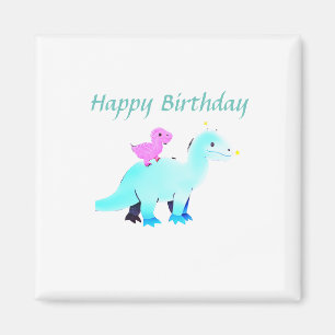 Sky blue green red watercolor dinosaur birthday ad magnet