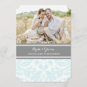 Sky Blue Grey Photo Engagement Party Invitations